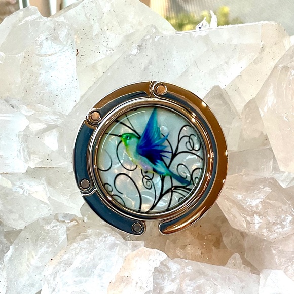 Hummingbird Silver Compact Purse Hook for Table Handbag Holder Hanger & Dustbag - Picture 3 of 9